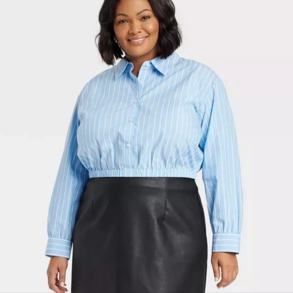 NWT Ava & Viv Crop Stripe Button Down Size 2X - Picture 1 of 8